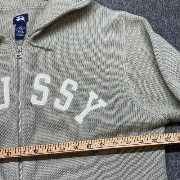 VTG Stussy Wool Blend Chunky Knit Full Zip Hoodie Sweater Mens L Baggy Y2K Skate - Picture 6 of 11